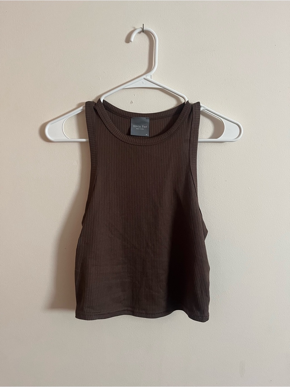 Brown ribbed cropped tank medium